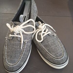 Nautica Men's 9.5M Gray Canvas Boat Shoes. Really Nice Preworn.